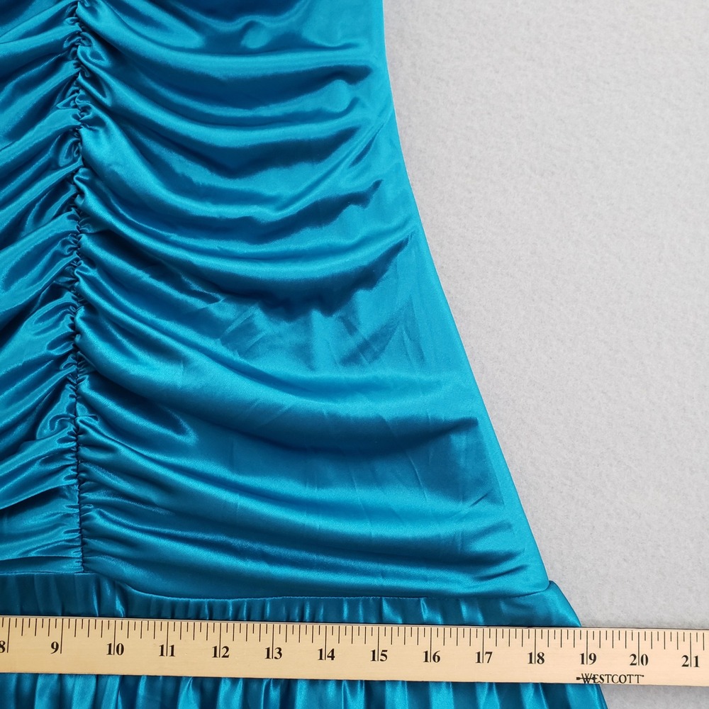 Vtg Jodi Kristopher Teal Blue Satin Halter Dress M Ruched Pleated Y2K Prom READ - Picture 10 of 15